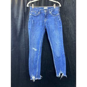 Zara Womens Premium Denim Collection Medium Wash Distressed Stretch Blue Jeans 4